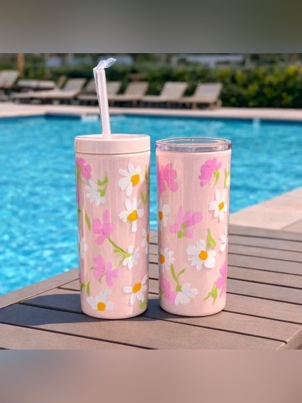 Pink Floral Daisy Insulated 2 Tumblers -